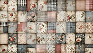 A vintage shabby chic quilting patchwork seamless pattern, Ai generated image