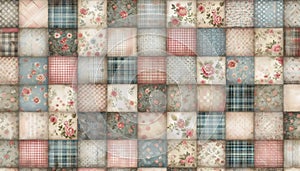 A vintage shabby chic quilting patchwork seamless pattern, Ai generated image
