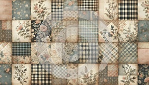 A vintage shabby chic quilting patchwork seamless pattern, Ai generated image