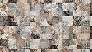 A vintage shabby chic quilting patchwork seamless pattern, Ai generated image