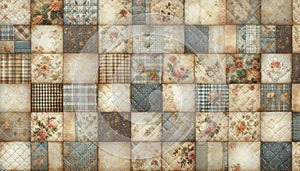 A vintage shabby chic quilting patchwork seamless pattern, Ai generated image