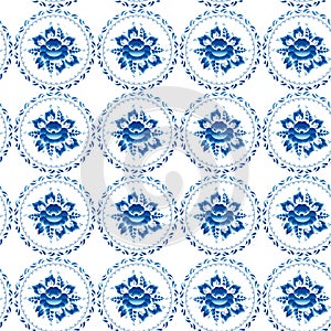 Vintage shabby Chic Seamless ornament pattern blue flowers leave