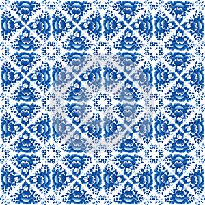 Vintage shabby Chic Seamless pattern with blue flowers and leaves. Vector