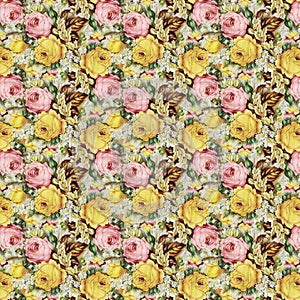 Vintage shabby floral roses background seamless pattern