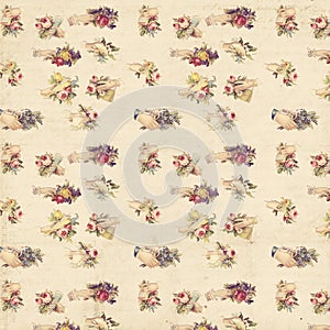 Vintage shabby floral roses and hands background seamless pattern