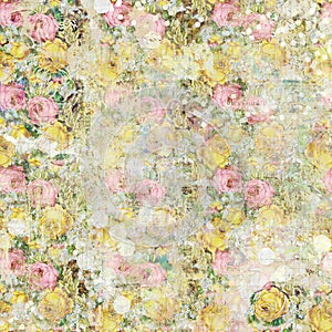 Vintage shabby painted floral roses background seamless pattern