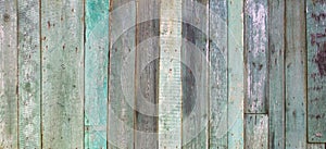 Vintage shabby turquoise weathered painted wood texture as banner background