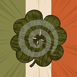 Vintage shamrock on the irish flag backgground