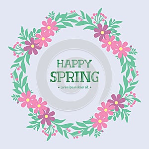 Vintage shape of leaf and pink flower frame, for happy spring greeting card wallpaper design. Vector