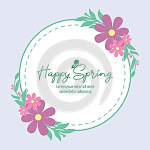 Vintage shape of leaf and pink flower frame, for happy spring greeting card wallpaper design. Vector