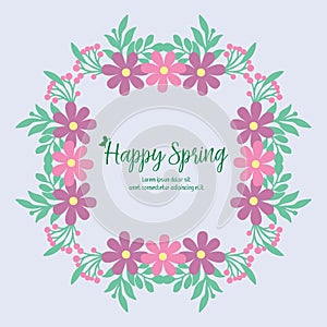 Vintage shape of leaf and pink flower frame, for happy spring greeting card wallpaper design. Vector