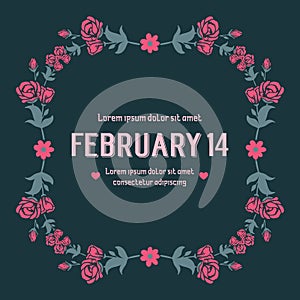 Vintage shape of leaf and pink rose floral frame, for 14 February greeting card wallpaper design. Vector