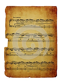 Vintage sheet music isolated on white