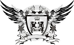 Vintage shield with wings and lions