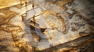 The vintage ship and map. AI generated