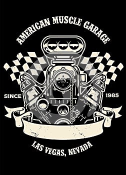 Vintage shirt design of american muscle car engine