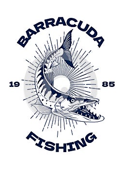 Vintage Shirt Design of Barracuda Fishing in Black and White