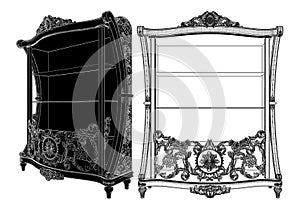 Vintage Showcase Cupboard Sideboard Vector. A Vector Illustration Of Glass Case.