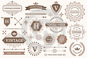 Vintage sign borders. Elegant frame, luxurious old design and antique typography border vector set photo