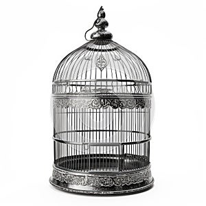 silver bird cage isolated on a white background