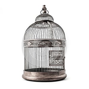 silver bird cage isolated on a white background