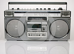 Vintage silver boombox on white background