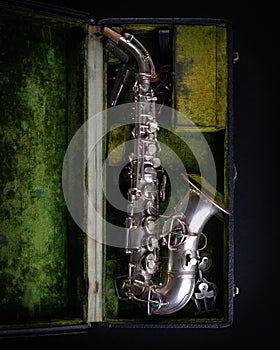 Vintage 1929 Silver Conn soprano sax top view