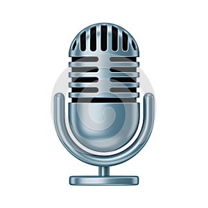 Vintage silver microphone on a black background