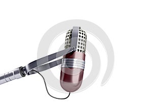 Vintage silver microphone close up on white background 3d render