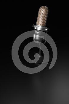 Vintage silver microphone on a dark background 3d render