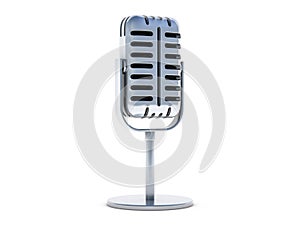 Vintage silver microphone isolated on white background. 3D