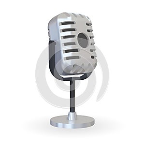 Vintage silver microphone isolated on white background. Vector illustration. 3d icon dynamic radio microphone.
