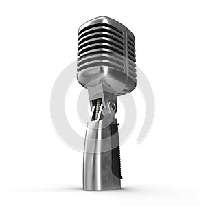 Vintage silver microphone isolated on white. Rear view. 3D illustration