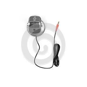 Vintage silver microphone isolated on white. Top view. 3D illustration