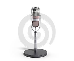 Vintage silver microphone on white background 3d render