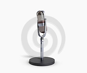Vintage silver microphone on white background 3d render