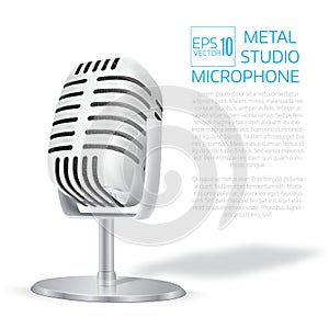 Vintage silver studio microphone. 3D realisic vector illustratio