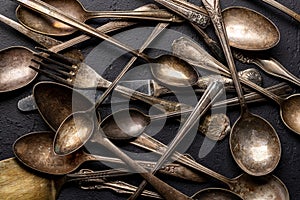 Vintage silverware. Spoon, fork, knife