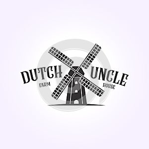 vintage simple dutch uncle logo, windmill illustration design, retro vector farmhouse icon design