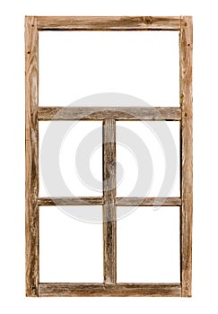 Vintage simple wooden window frame isolated on white