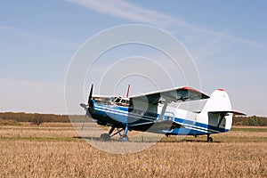 Vintage single engine biplane aircraft ready to take off