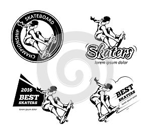 Vintage skateboarding labels, logos and badges vector set