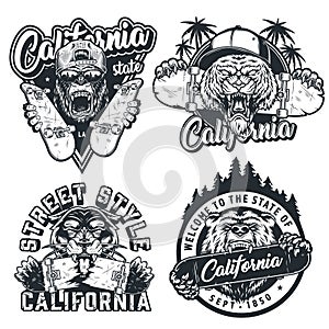 Vintage skateboarding monochrome labels