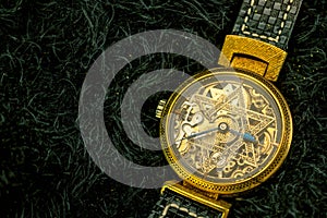 Vintage skeleton watch with Star of David on black fur background