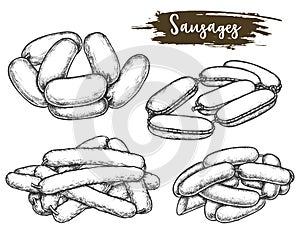 Vintage sketch of tied sausage or line of meat