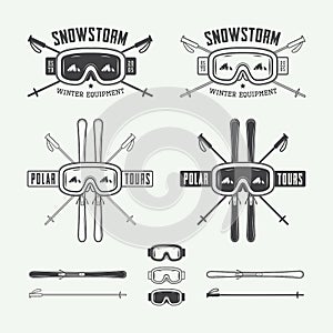 Vintage ski and arctic expeditions logos, badges, emblems