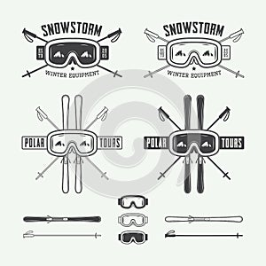 Vintage ski and arctic expeditions logos, badges, emblems photo