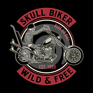 Vintage Skull Biker Vector Illustration on Black