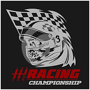 Vintage Skull Checkered Flags Racing