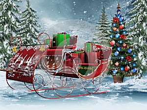 Vintage sleigh with gifts photo